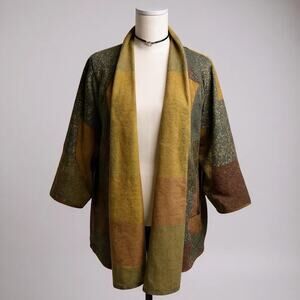Soft Surroundings Cardigan Colorblock Open Front Kimono Jacket S/M Boho Blanket